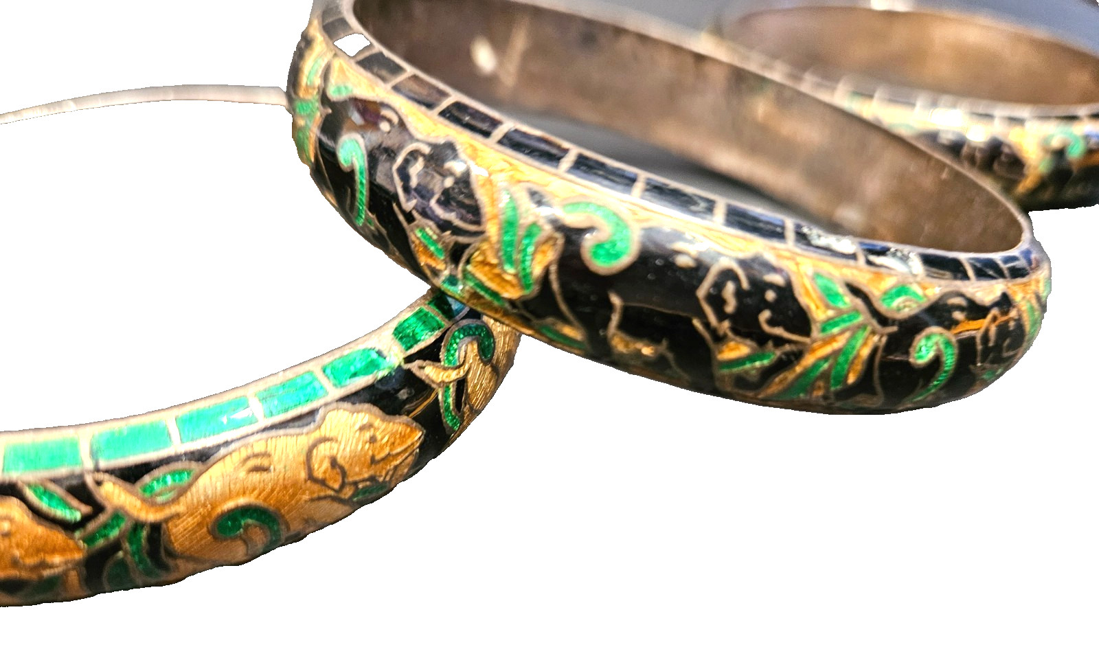 Set of 3 bracelets 925 Sterling Cloisonne Enamel Jaipur, India Turq/Green/Blue