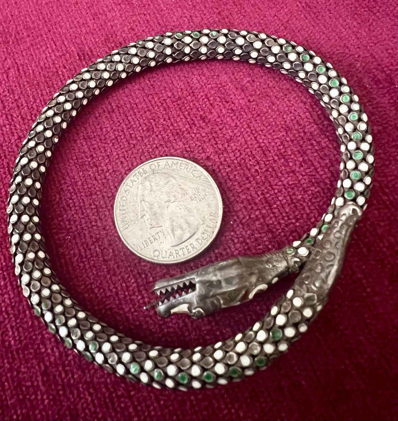 FABULOUS RARE ANTIQUE WHITING DAVIS ENAMELED WRAP SNAKE BRACELET.