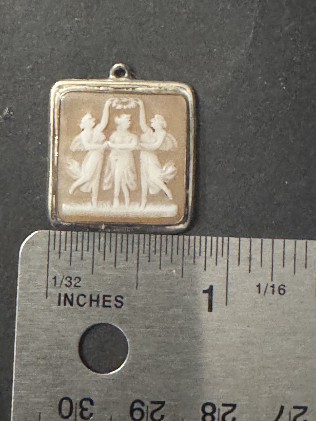 Vtg 800 Silver 3 Graces Cameo Unique Square Pendant Fine Jewelry Carved Stone
