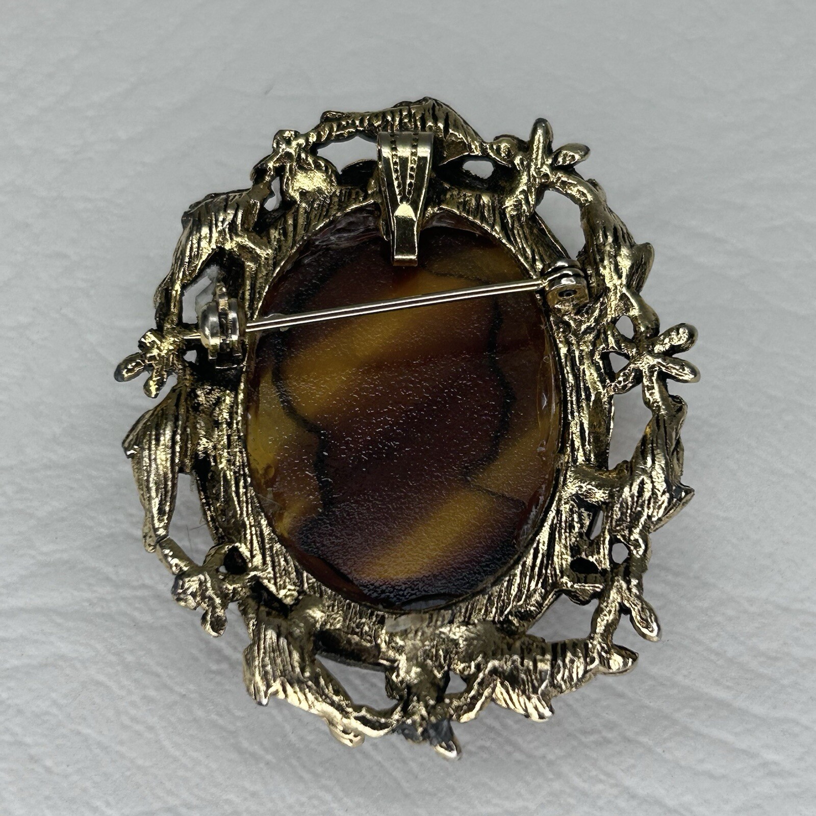 Vintage Cameo Pendant Brooch 2″ Gold Bezel Previously Repaired Read For Info.