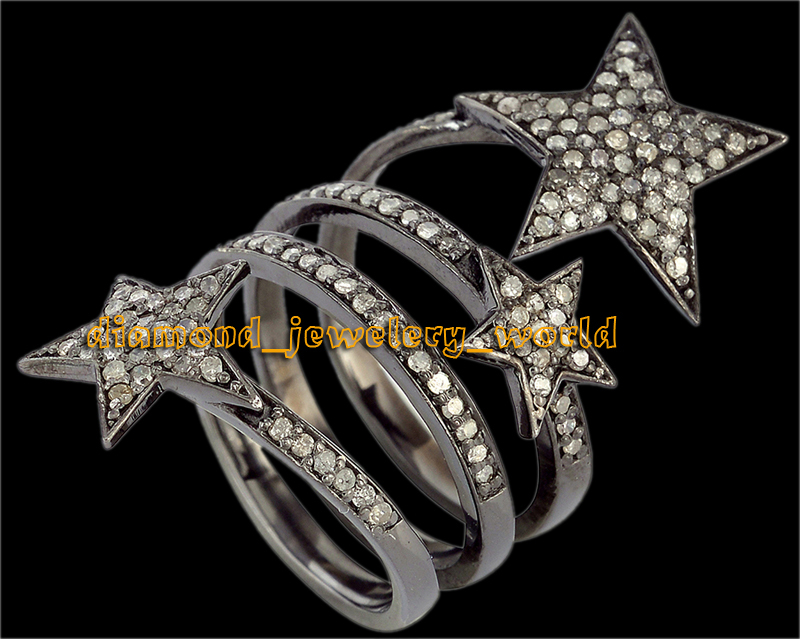 Vintage Style 1.88ctw Genuine Old Mine Rose Cut Diamond Silver Star Ring Jewelry
