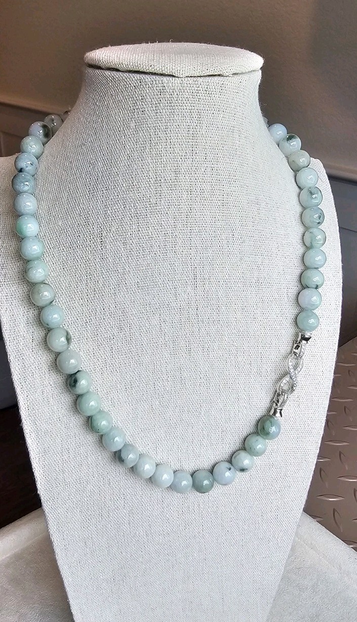 Certified Burma Grade A Jadeite Green Float Flowers Bead Necklace 10mm