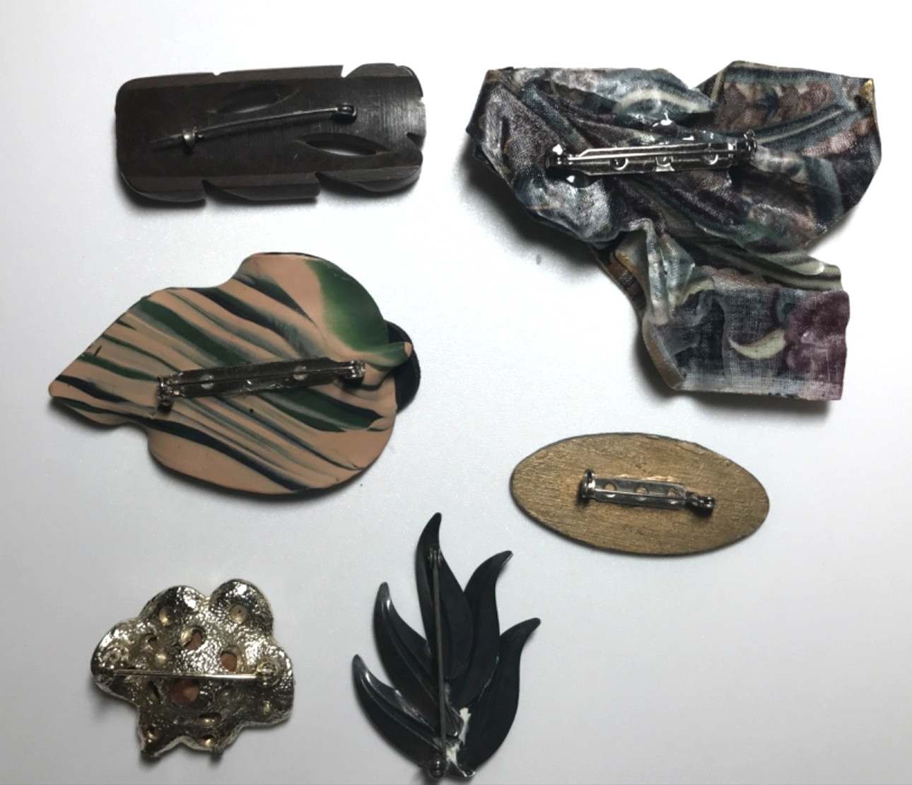 Vintage Unusual Unknown Composite Pin Brooch Pin Lot Of 6
