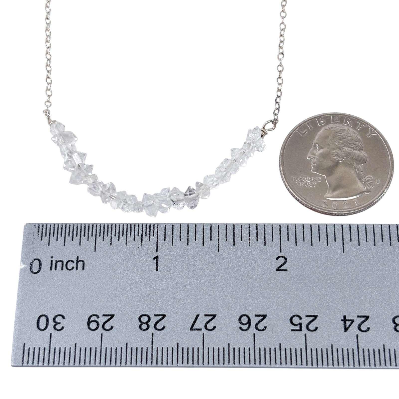 Deb Guyot Sterling Silver 925 Herkimer Quartz Crystal Bar Necklace | 16″-18″