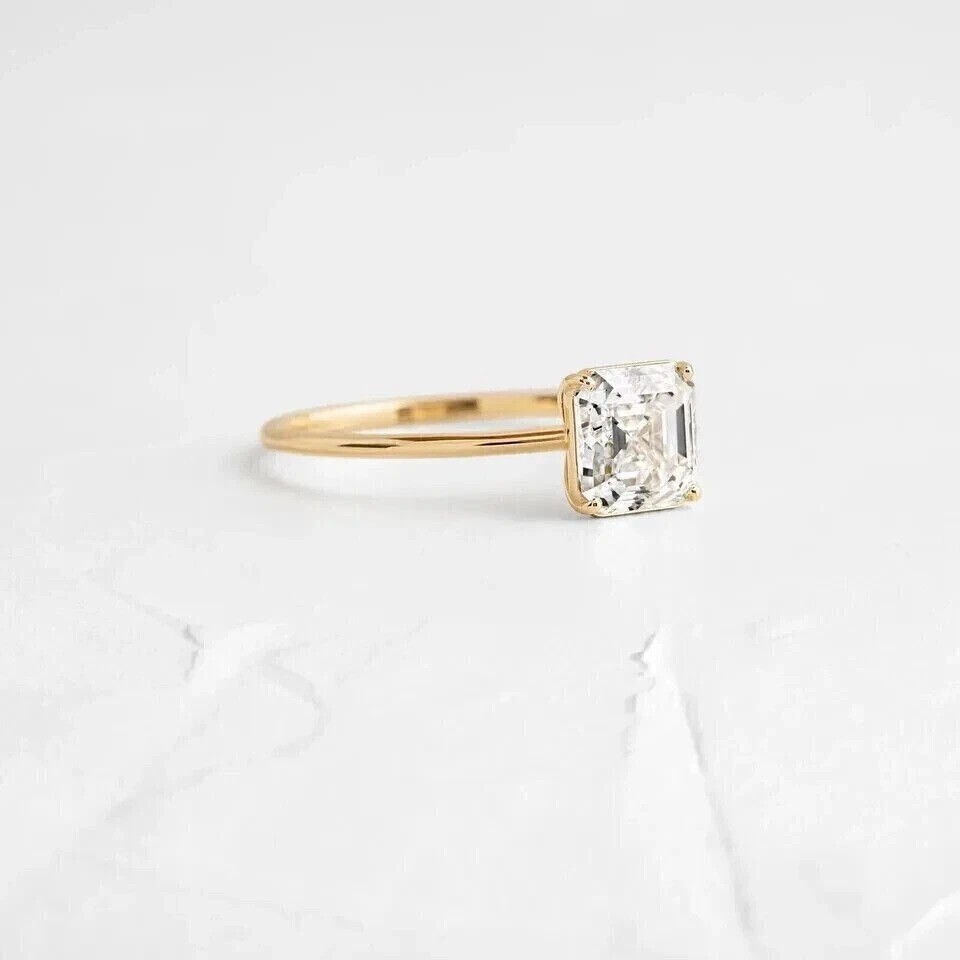 2.2Ct Asscher Cut Lab Created Diamond Solitaire Women’s 14k Yellow Gold FN Ring