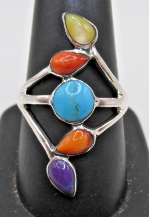 Sterling multi stone ring size 8 turquoise lapis spiny oyster