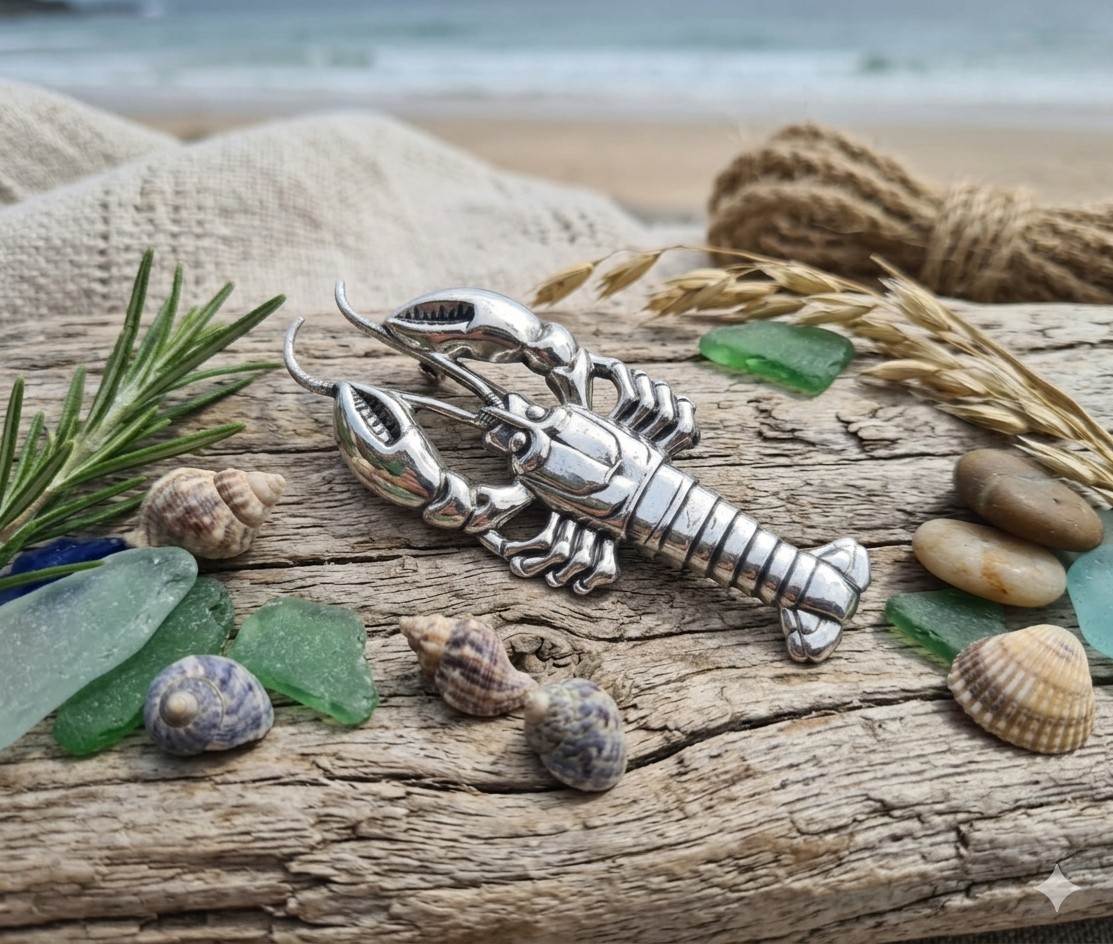Sterling Silver Lobster Brooch Pin 5.2g [6957]