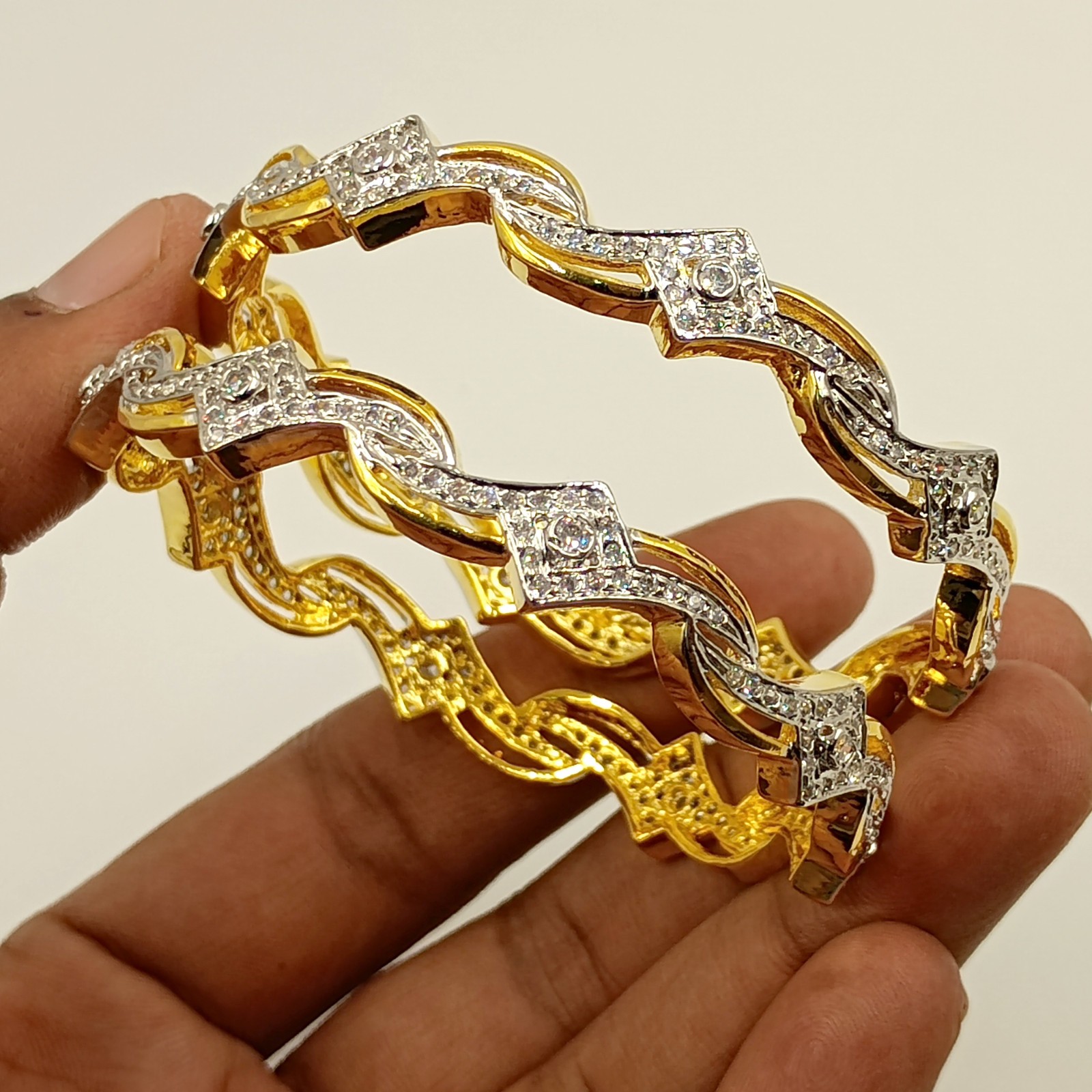 Handcrafted 22K Gold Plated Bangle Set Indian Wedding CZ Traditional Jewelry Gif