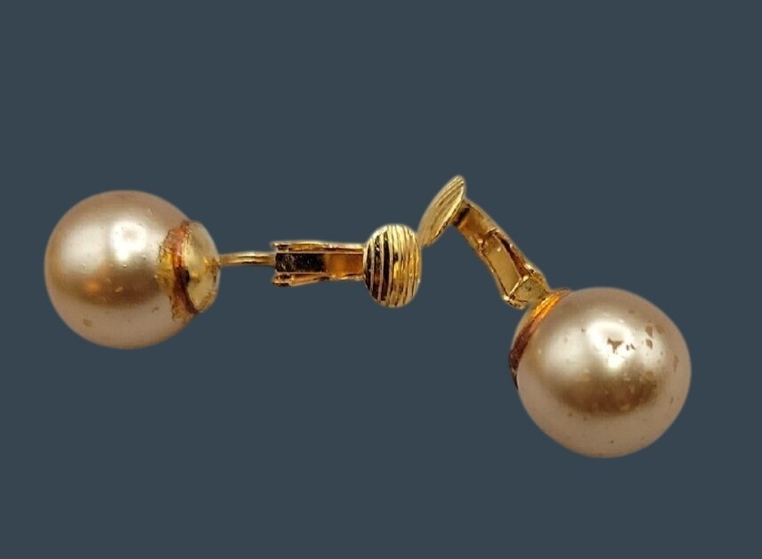 Vintage KJL Faux Pearl Stud Clip On Earrings Elegant Signed Kenneth Jay Lane