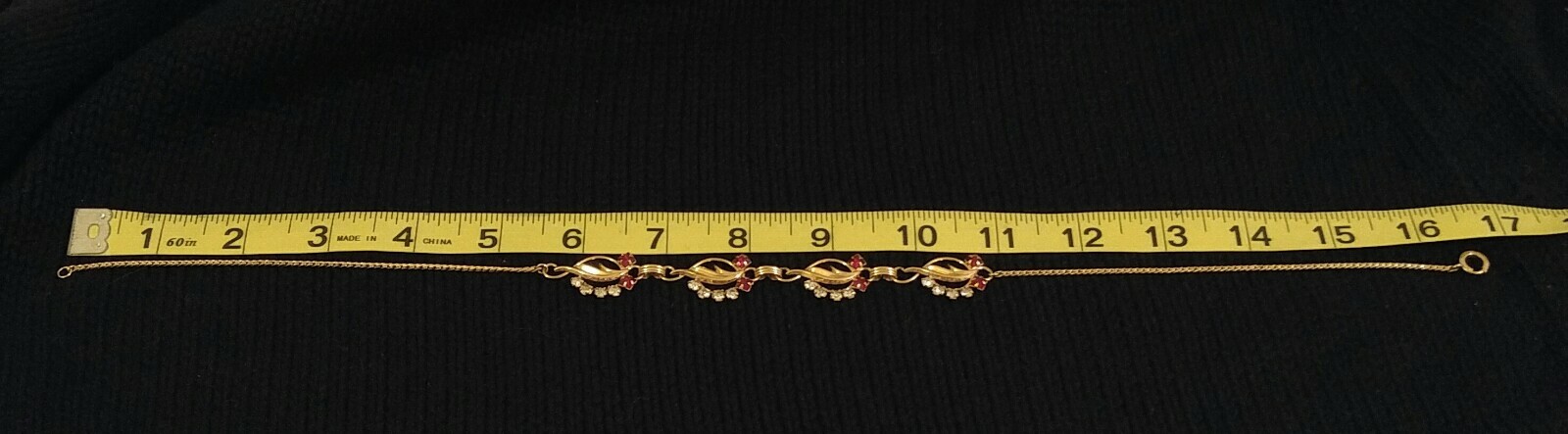 Womens Vintage Necklace Choker 16″ Gold Tone Red/Clear Rhinestone Stamp G.F 12K