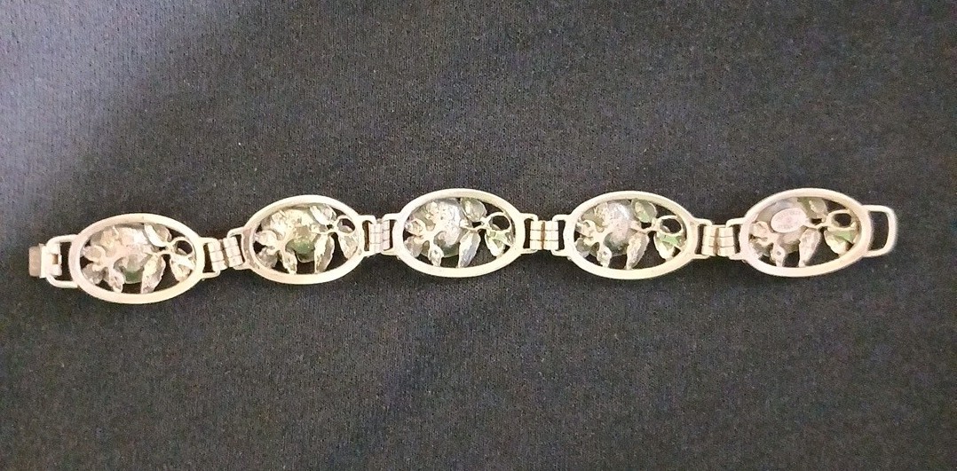 DANECRAFT Vintage Sterling Silver Floral Rose and Leaf Oval Link Bracelet RARE *