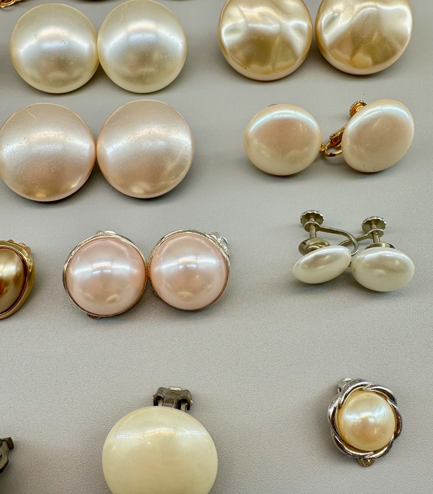 Vintage Clip Earrings Lot 20 Pairs 5 Single Assorted Faux Pearl Some Signed