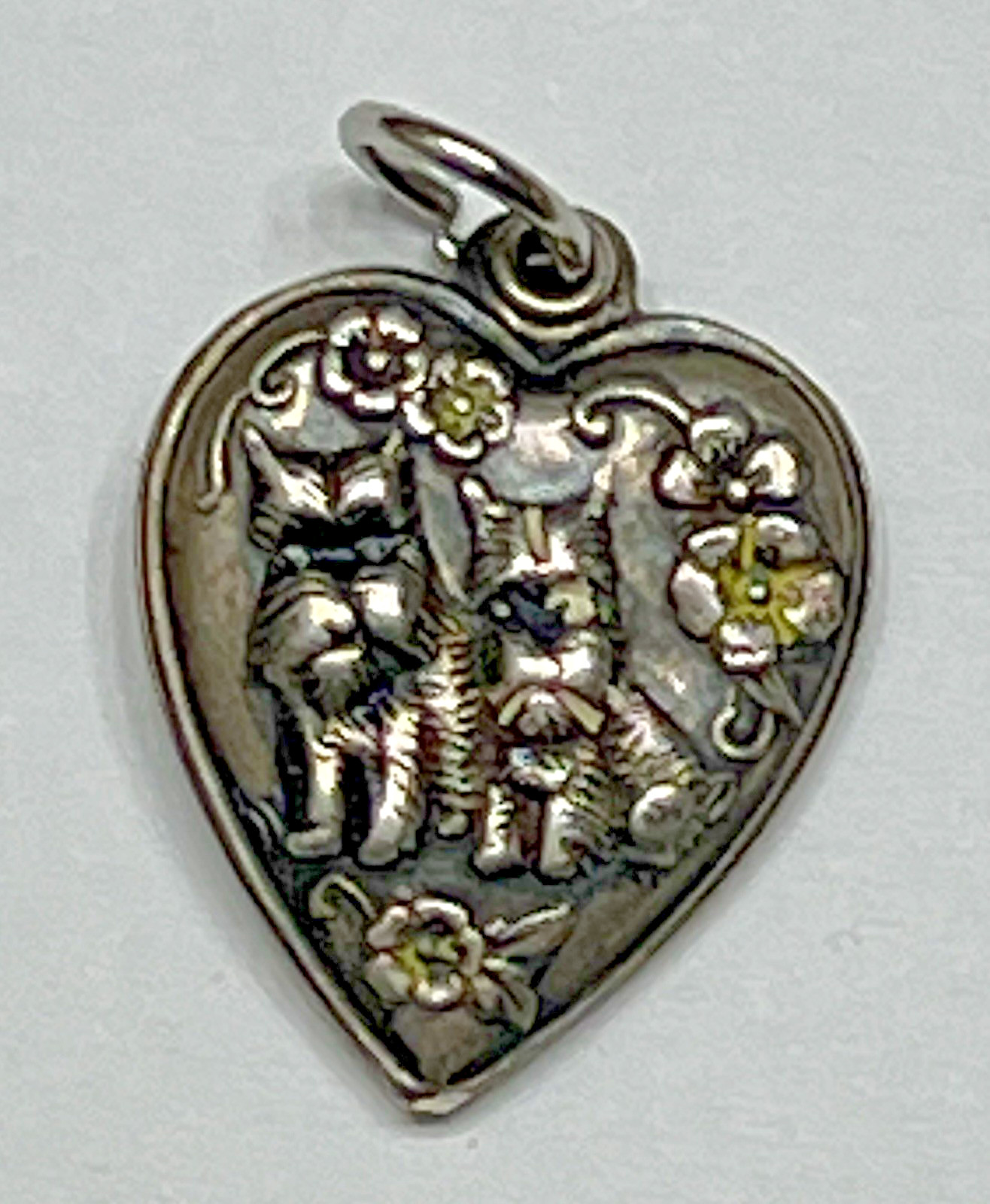 Sterling Silver Dog Heart Charm Pendant Vintage Antique Puffy Scottie Dogs 925