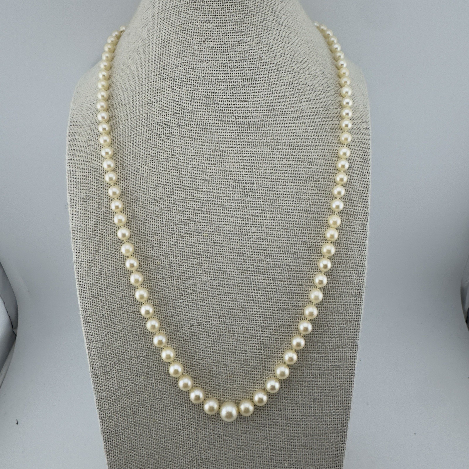 Vintage Graduated 5-8mm Strand Japanese Akoya Pearl Necklace Sterling Silver 21″