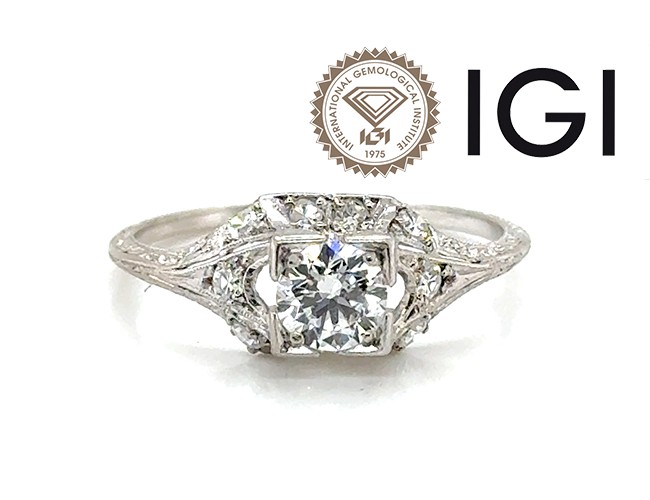 Deco Diamond Engagement Ring .73ct D VVS1 Ideal Platinum IGI Original 1920’s