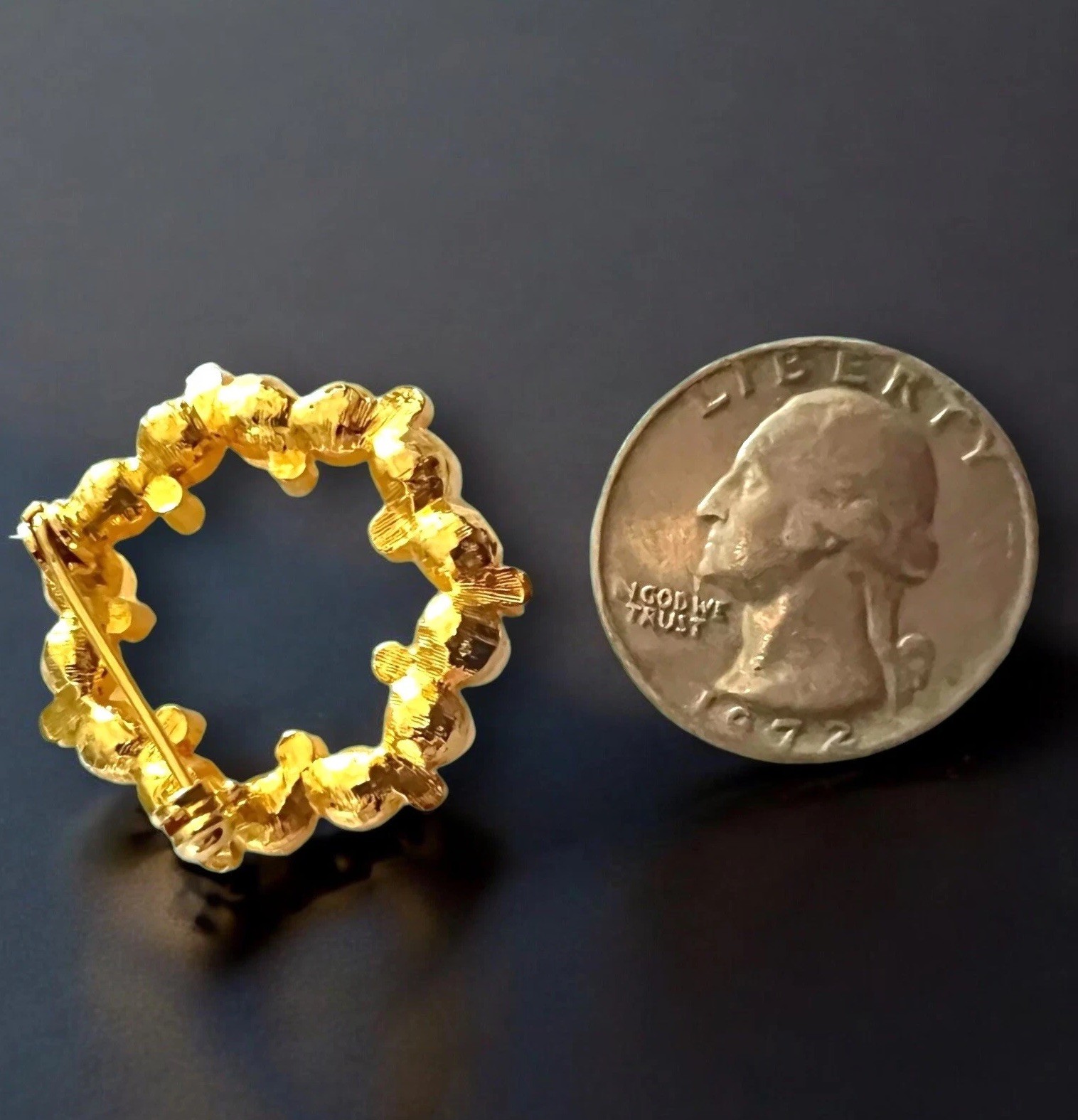 Faux Pearl Rhinestone Circle Brooch Bridal Mid Century Gold Tone Wedding Pin