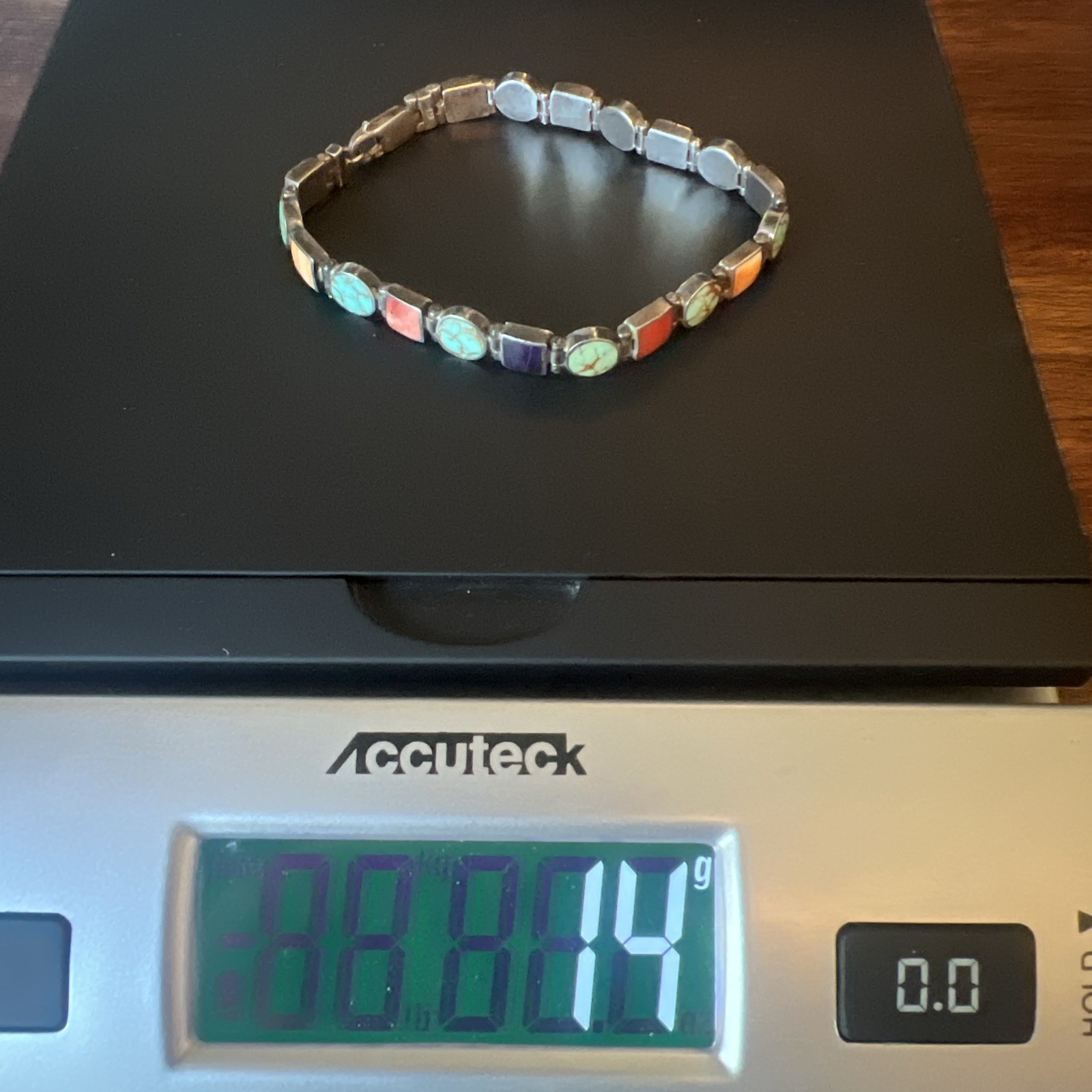 Vintage Sterling Silver 9.25 Multi Stone Inlay Bracelet 14 Grams 7” Long