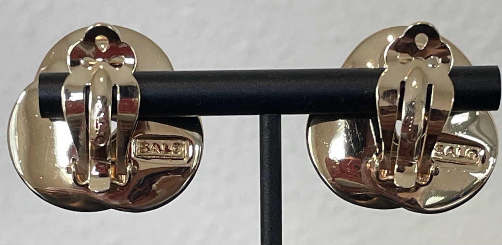 Vintage S.A.L. Green Enamel Swarovski Crystal Goldtone Clip-on Earrings