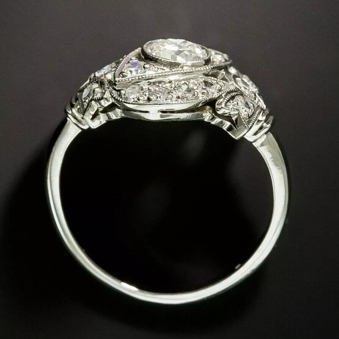 Art Deco Style 3Ct Round Lab Created Diamond Wedding 14K White Gold Finish Ring