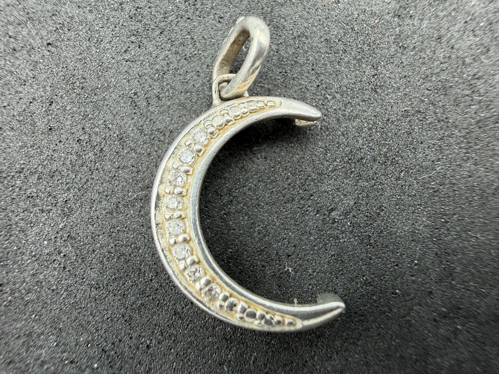 1.22g Vintage Sterling Silver 925 Crescent Moon Pendant Sparkling Accents M