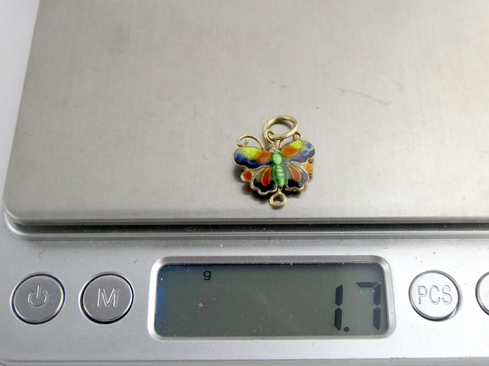 Vintage Gilded Metal Enamel Butterfly Charm or Pendant 1.7g .75 Inch Length