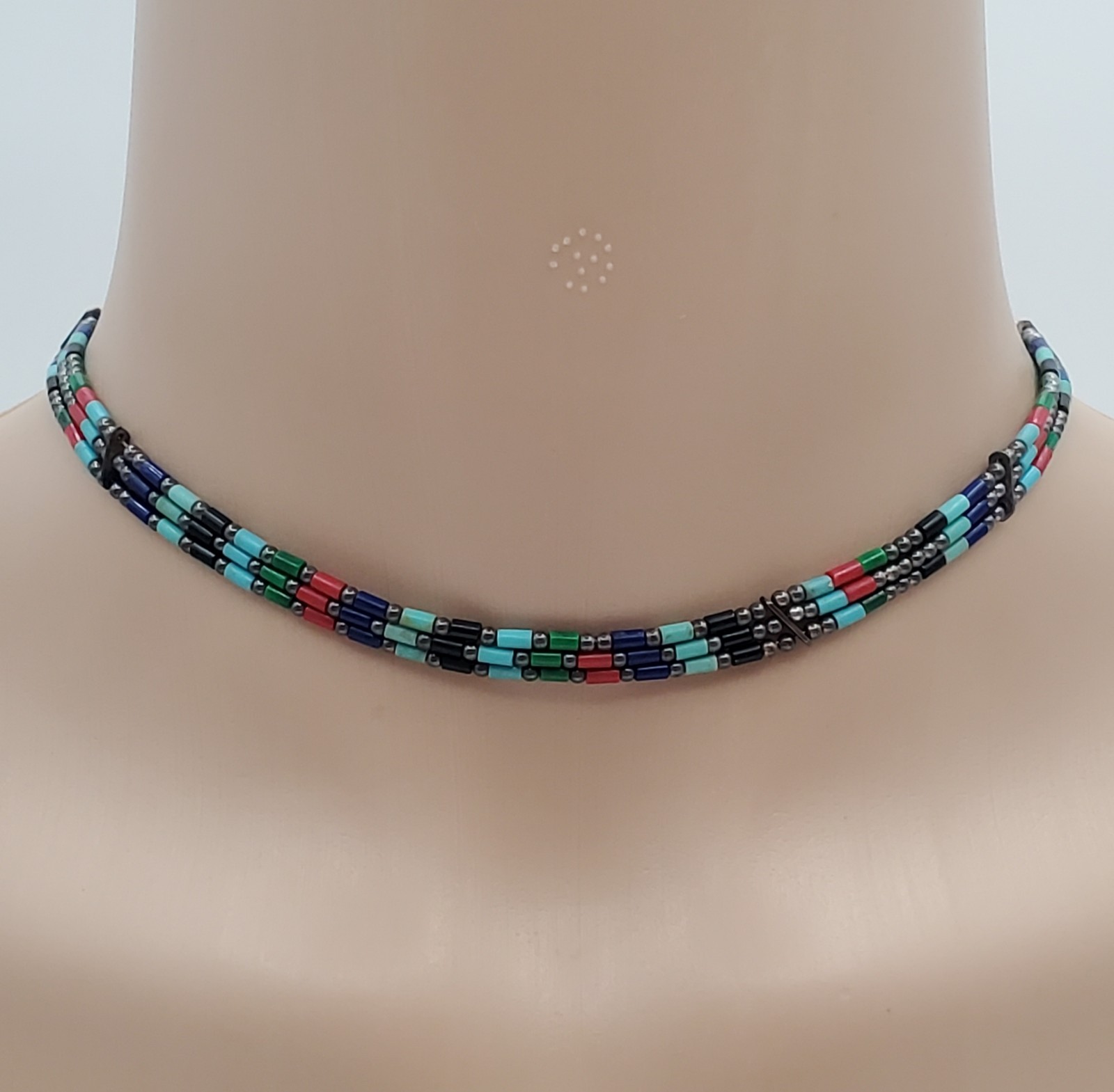 VTG 925 Southwestern Choker 17in Necklace Sterling Silver 6gtw Adjustable Length