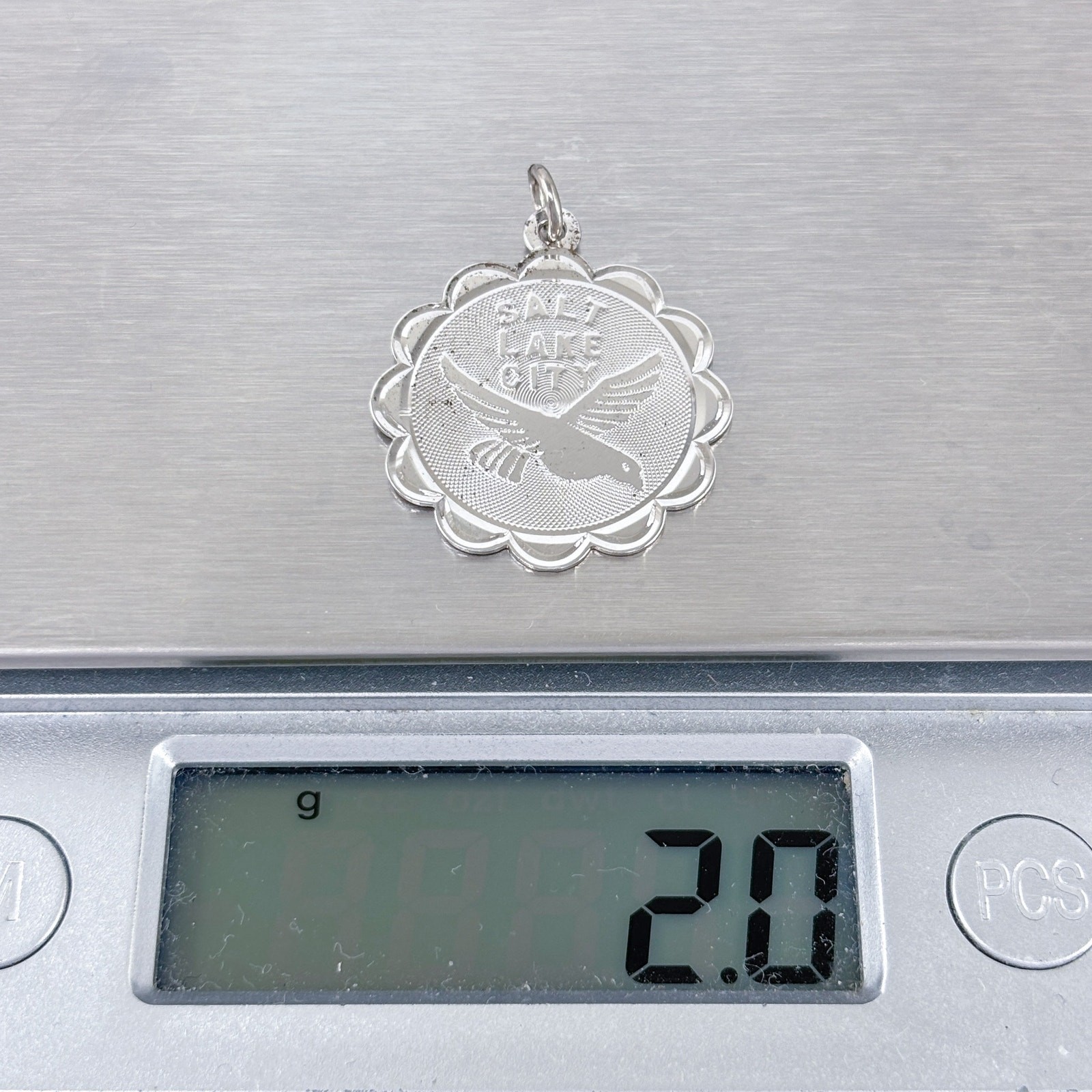Vintage Silver-Plated Salt Lake City Medal Charm Pendant