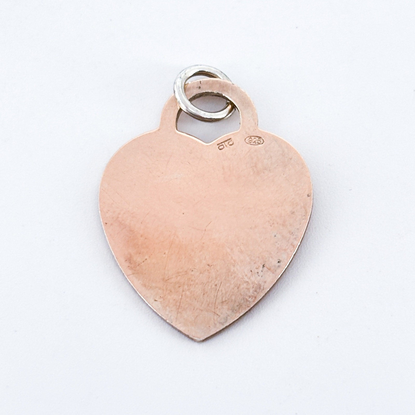 Vintage Sterling Silver 925 Rose Gold Tone Engravable Heart Dog Tag Charm