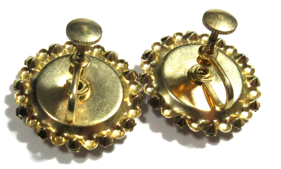 UNUSUAL FLOWER LEAF clear rhinestone gold tone mtl pink blue green STUD EARRINGS