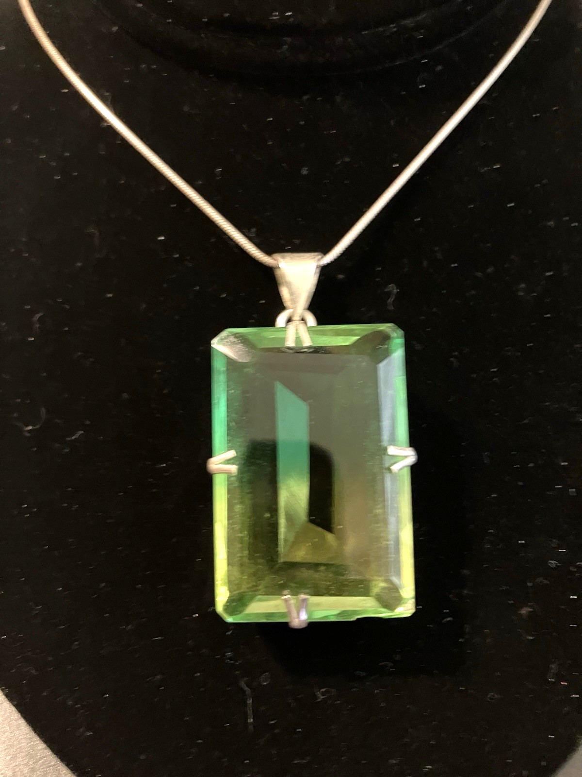 Large Square Faceted Green RS Necklace n Italy 925 Sterling Silver Chain/Setting