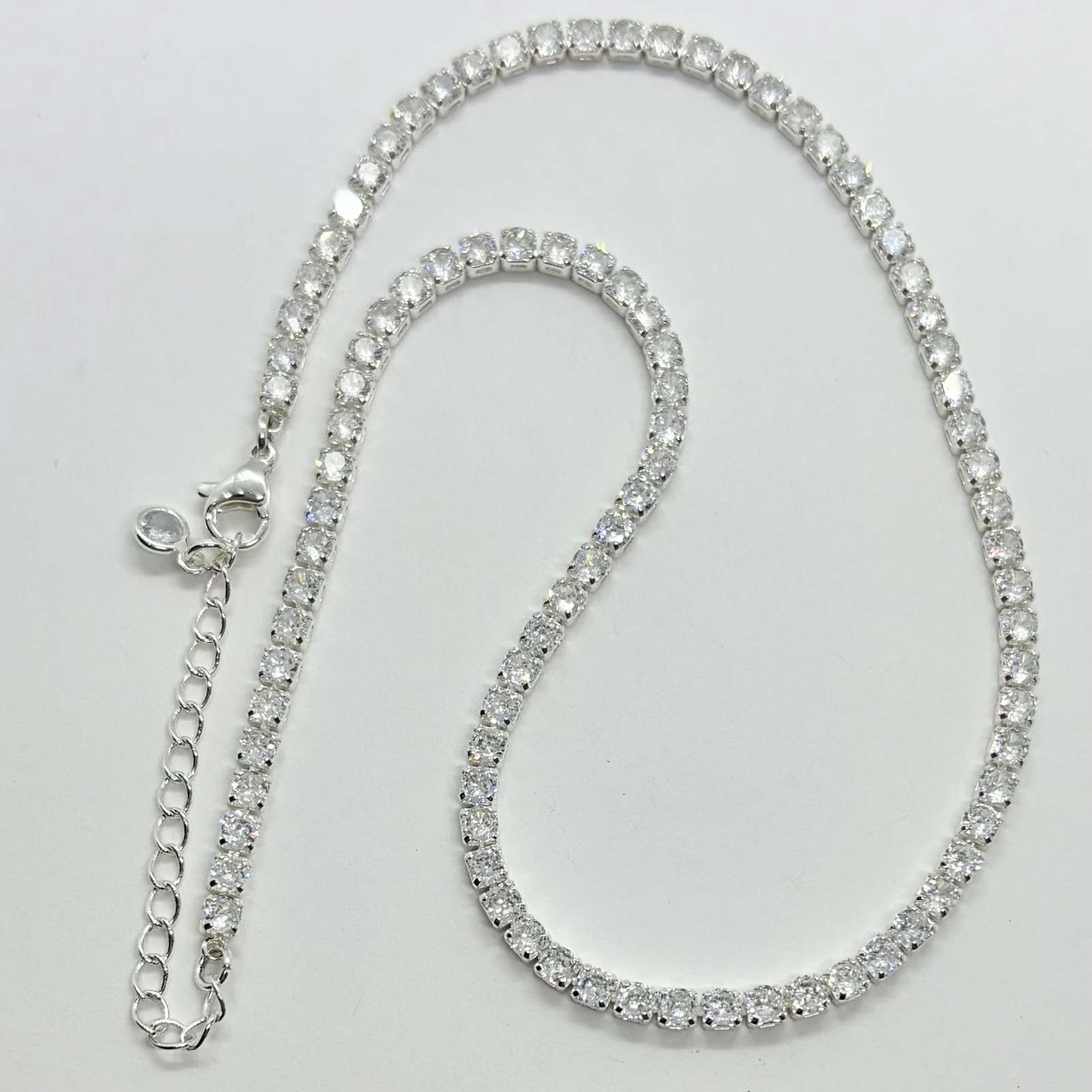 Classic Bling Clear Rhinestone 13 Inch Choker Necklace Silvertone Prong Set