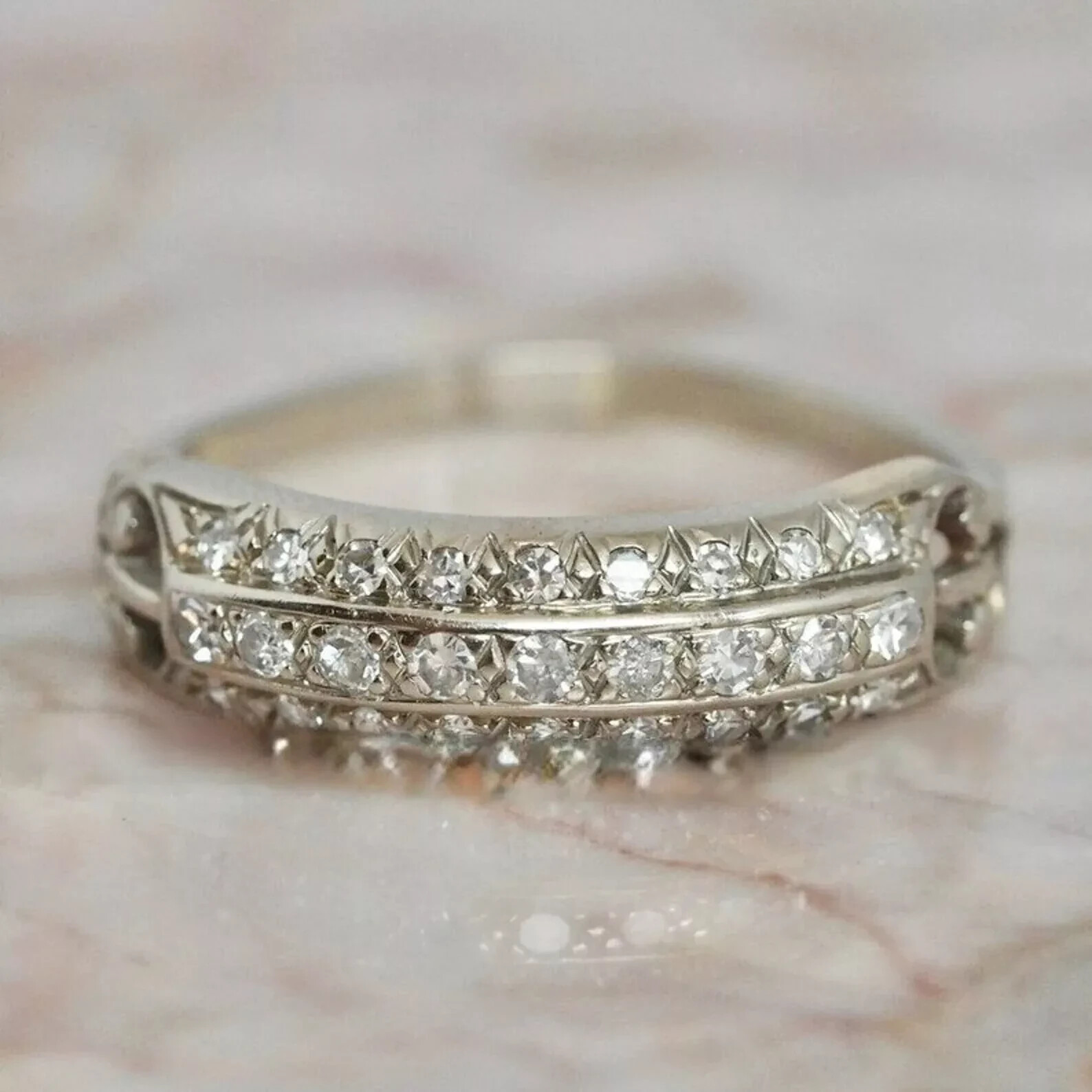 2Ct Round Cut Art Deco Style Lab-Created Diamond Wedding Ring 14K White Gold FN