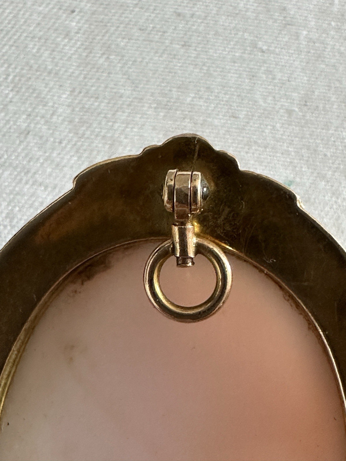 Antique 10K Gold Pink Shell Cameo Brooch Pendant Engraved Gorgeous