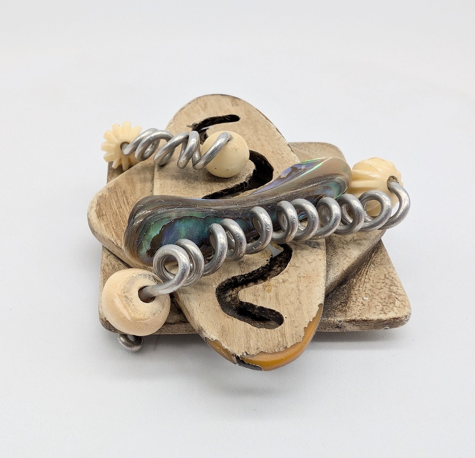 Jeff Lieb Pin Brooch Metal Wood Resin Rare Boho Retro Vintage Signed