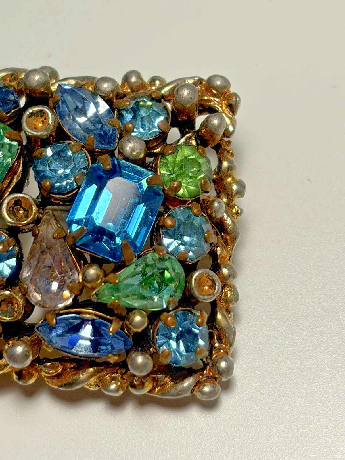 Vintage Barclay Multi-Stone Blue & Green Rhinestone Brooch