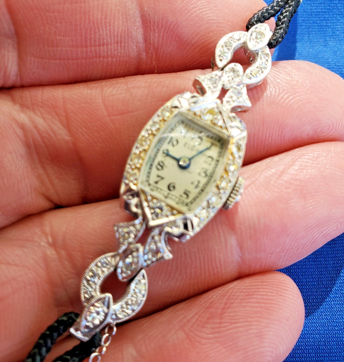 Original EARTH MINED DIAMOND Deco Elgin Watch Gatsby era Vintage PLATINUM Case