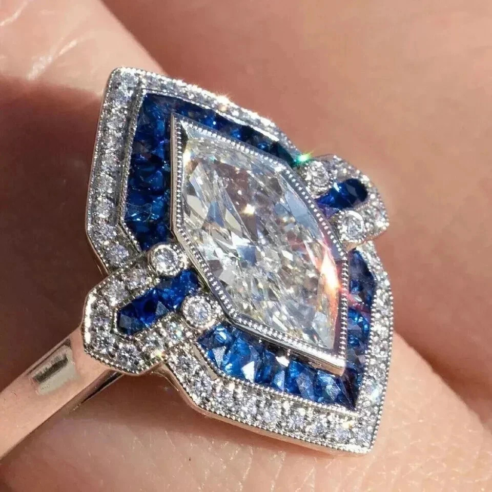 3Ct Art Deco Style Lab Created Diamond Engagement Wedding 14K White Gold FN Ring