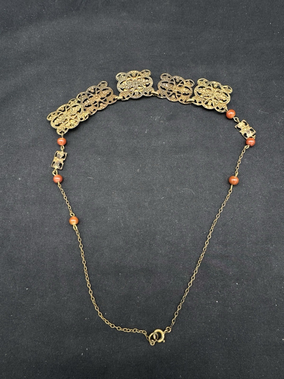 Antique Czech Brass and Glass Necklace