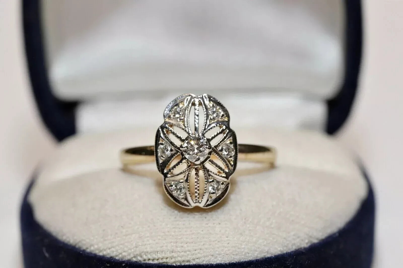 Art Deco Style Lab Created Diamond Filigree Floral 14K White Gold FN Gift Ring