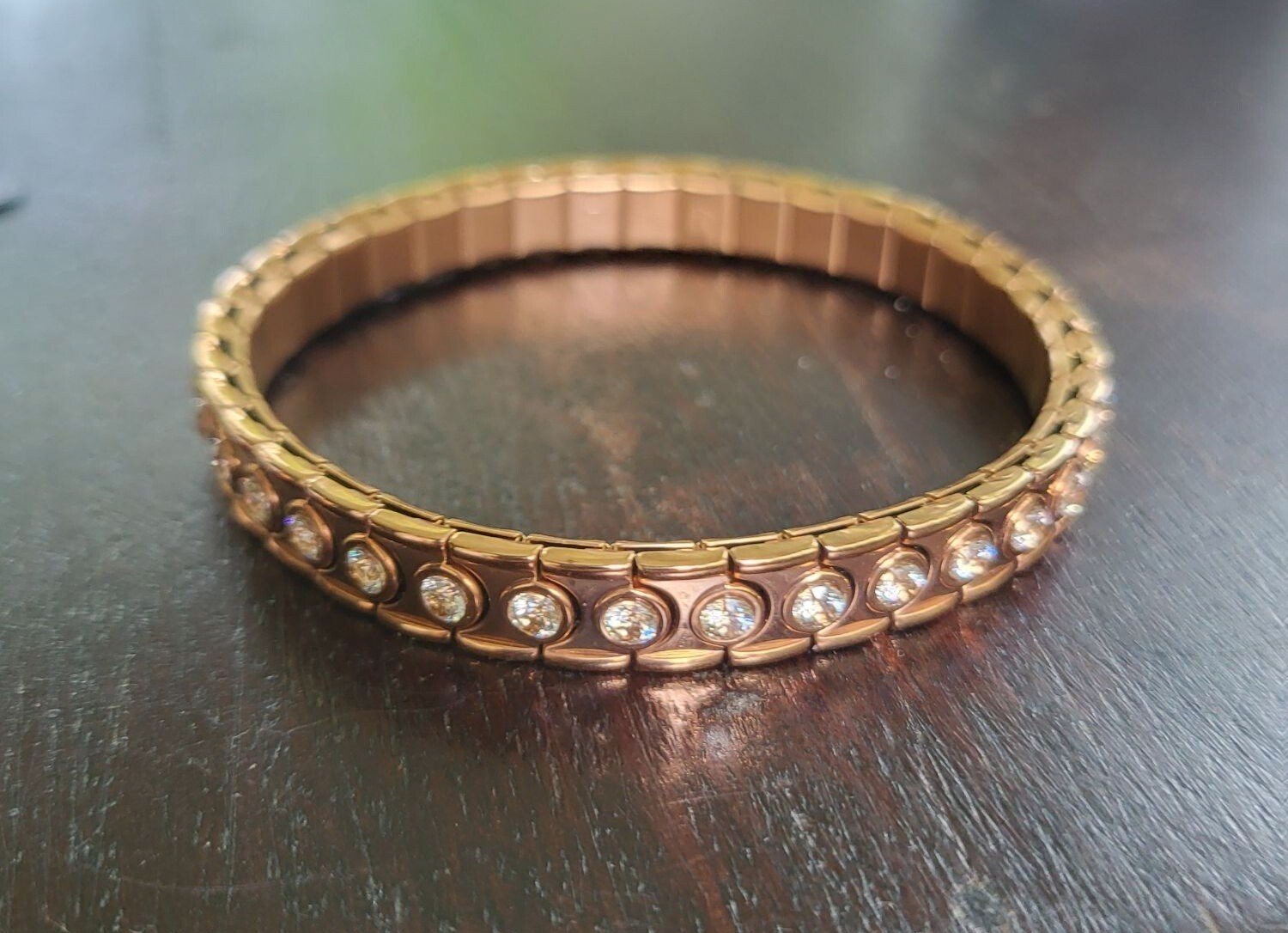 Vintage Speidel Stainless Steel CZ Stretch Bracelet Copper Color Unisex Adult