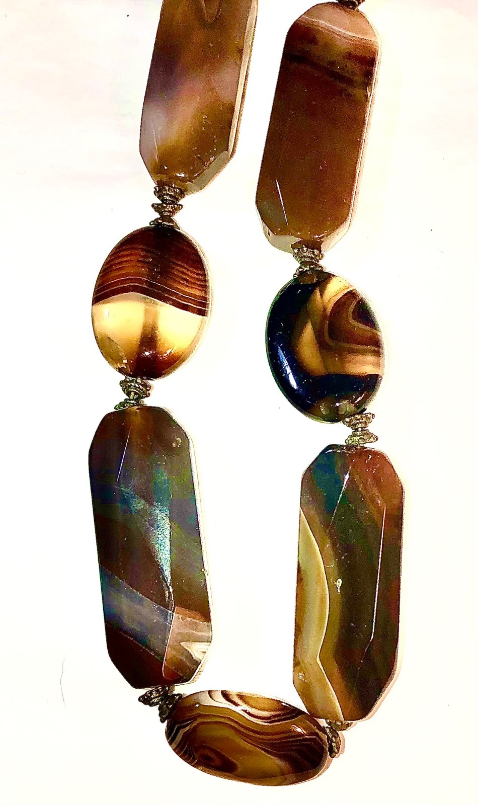Antique Scottish Banded Agate Necklace Natural Stone Victorian Vtg Antique 22”