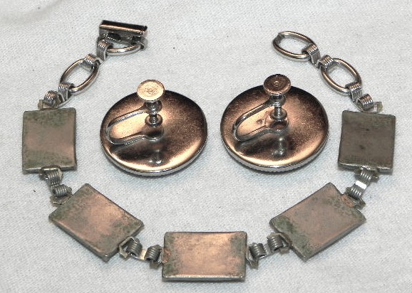 Vintage Hoffman Blue Morpho Butterfly Wing Bracelet w Earring Set Silver Tone