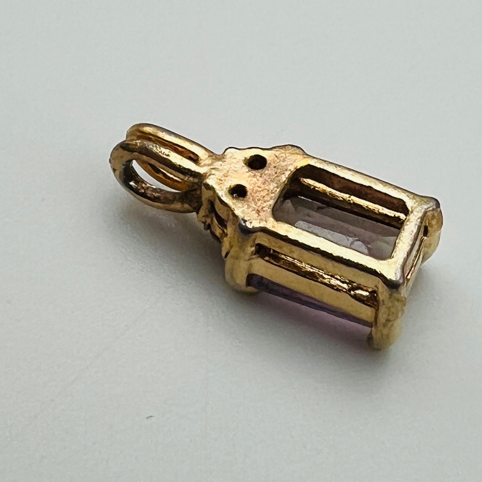 Gold Filled Amethyst Pendant Emerald Cut Purple and Clear Stone Clear Accent