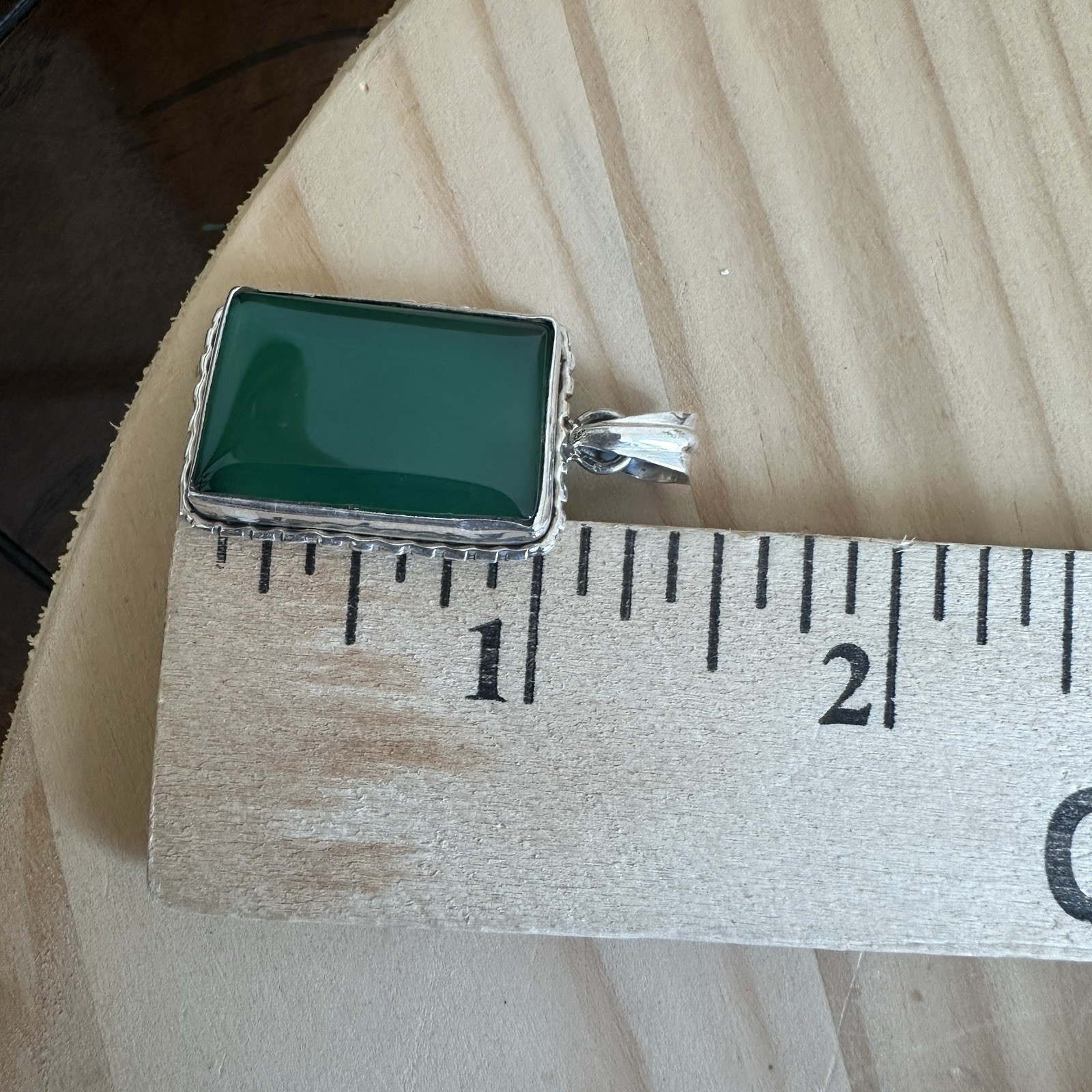 Vintage Artisan Pendant 1.5 Inch Green Transparent Gem Onyx 925 Sterling 6.7g