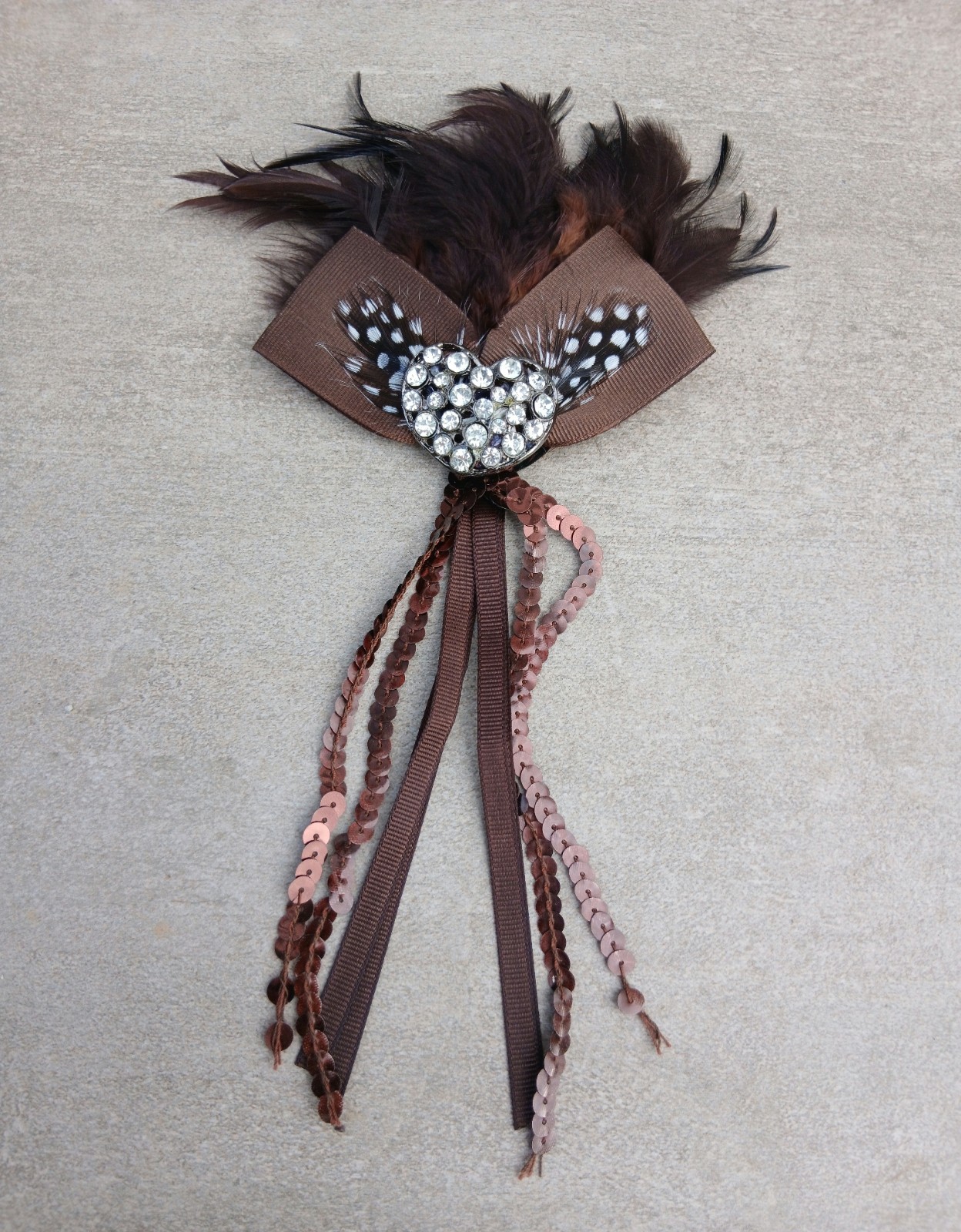 Vintage Feather Rhinestone Brooch Pin Brown Ribbon Lapel Pin Women Gift