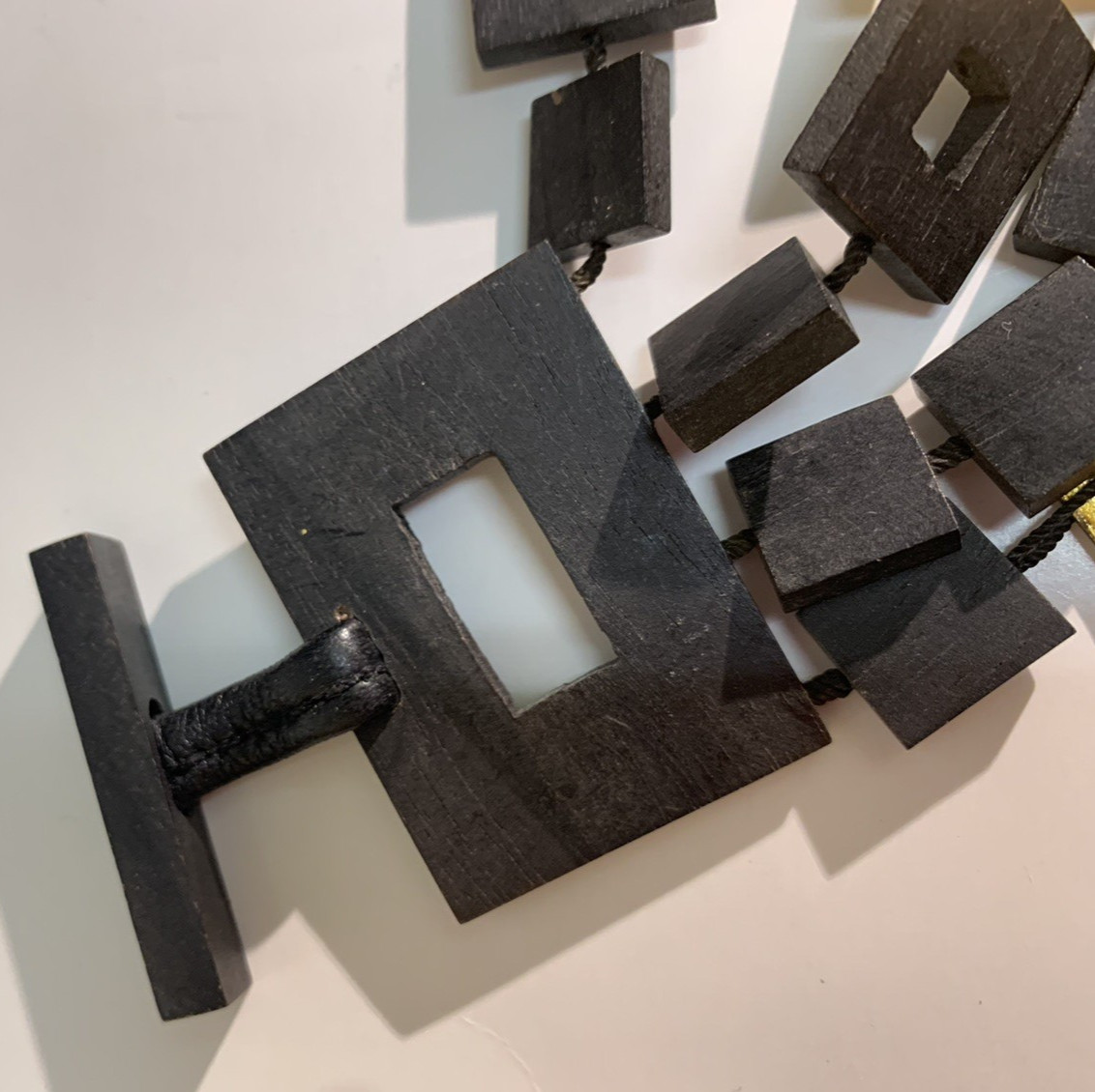 GERDA LYNGGAARD BLACK Wood Rectangles & GOLD Boxes Statement Couture Necklace