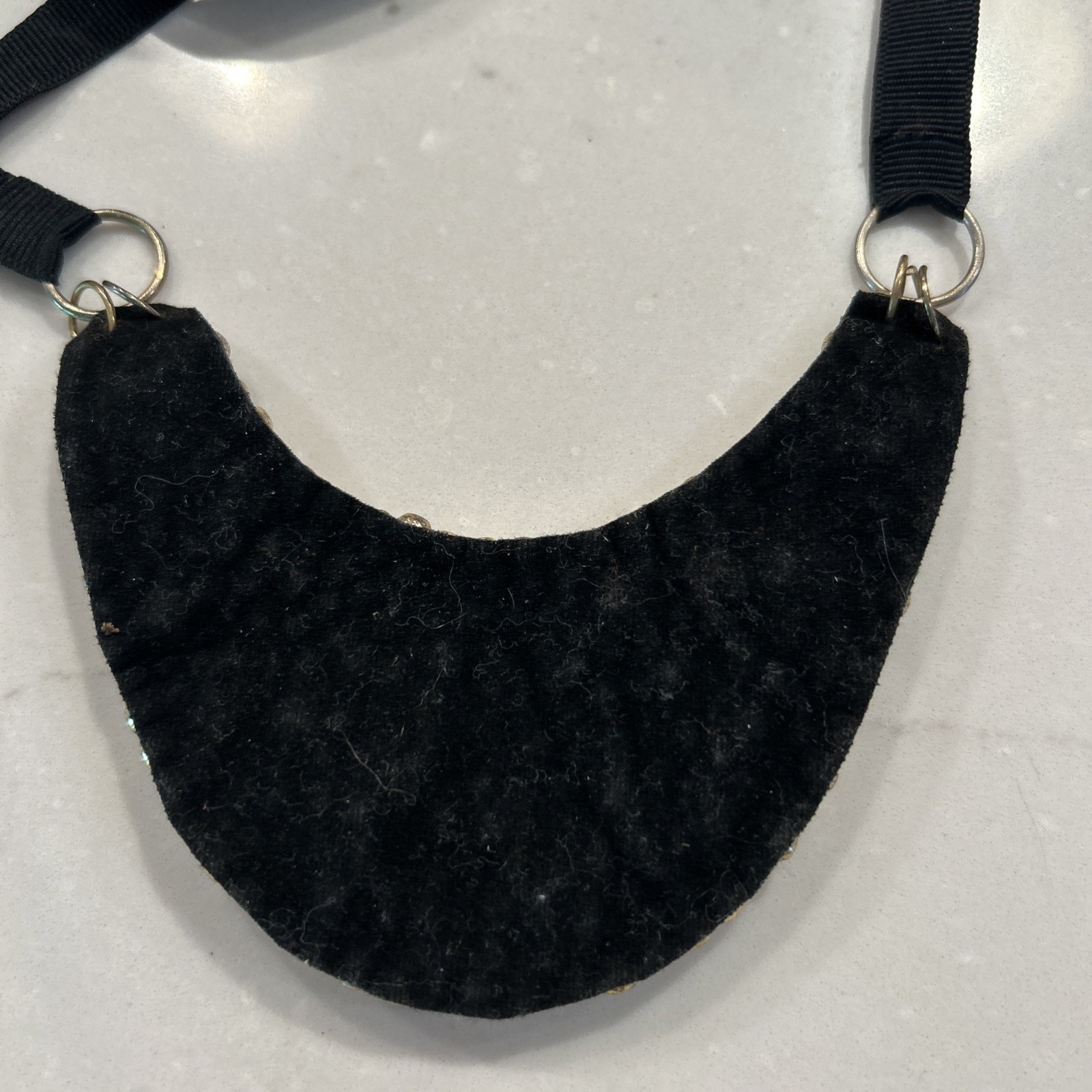 Vintage Beaded Collar Choker Necklace Imitation Pearls Gold Black Ribbon Retro