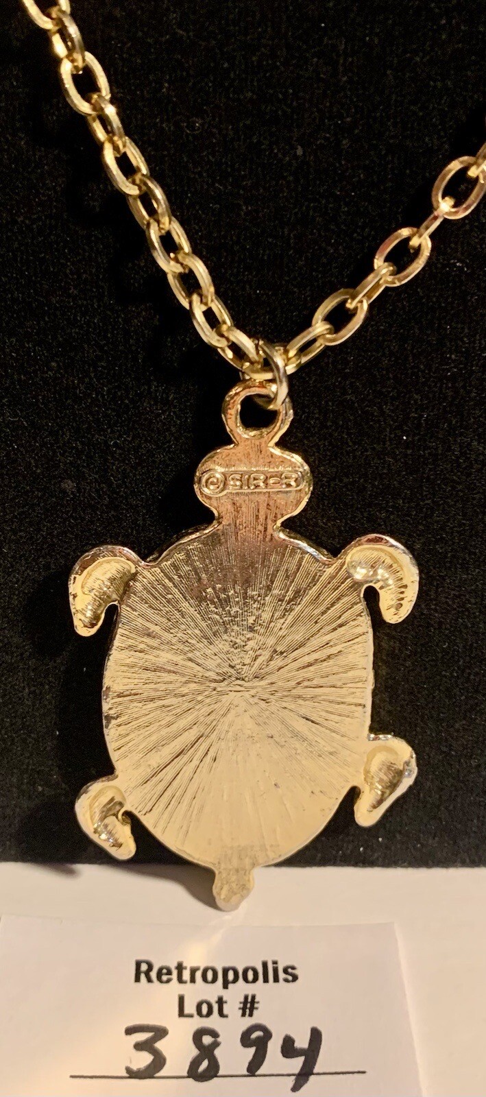 Enamel Turtle Necklace Gold Tone White & Red Vintage
