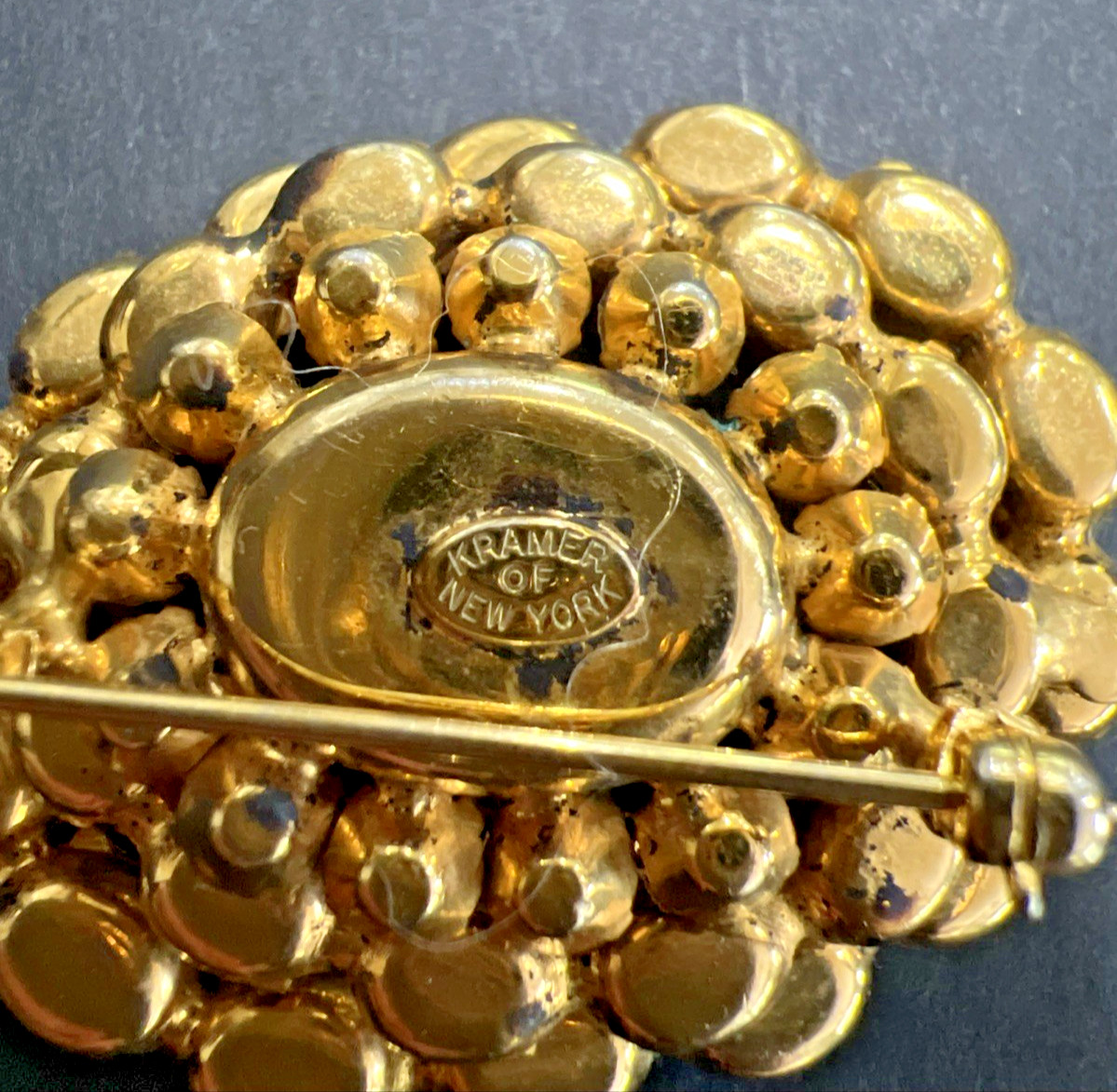 VTG. KRAMER NEW YORK YELLOW and AMBER RHINESTONE BROOCH LAYERED AUSTRIAN STONES