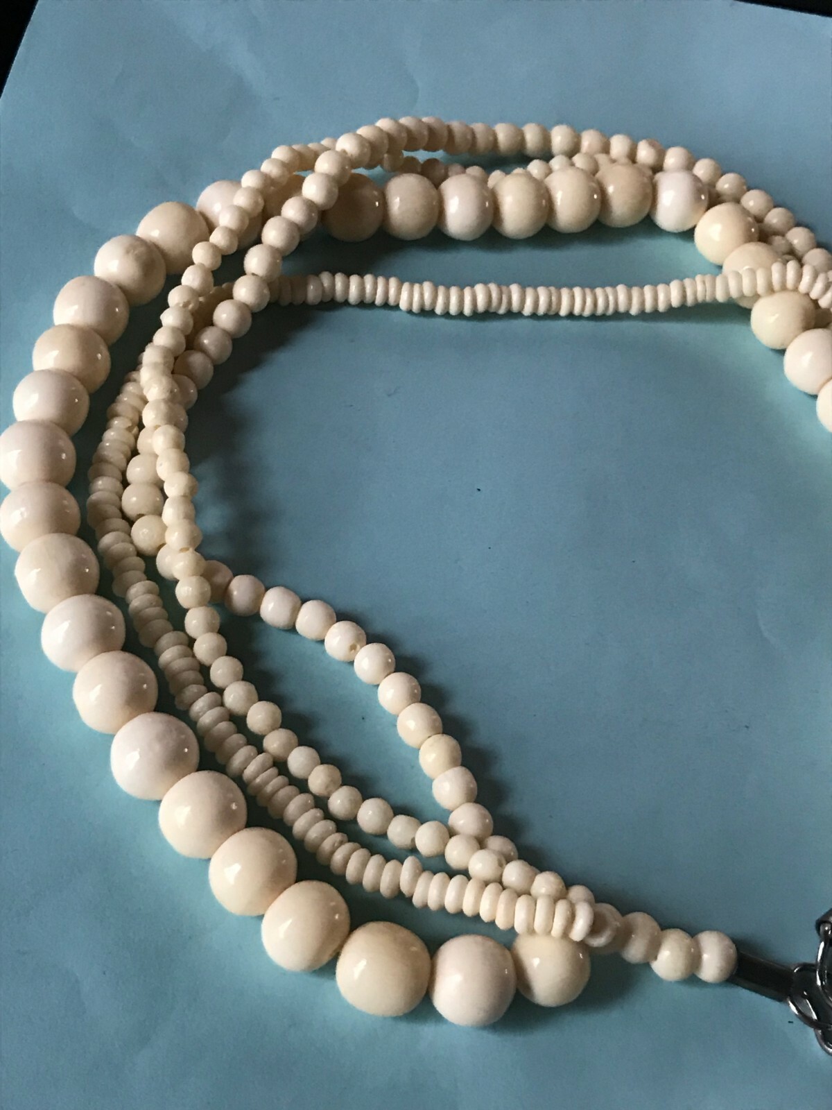 Estate Multistrand Various Sized Cream Plastic or Other Material Bead Necklace –